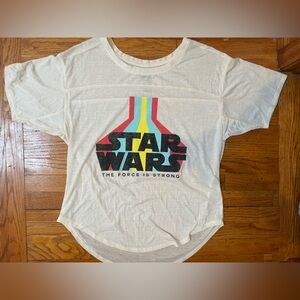 STAR WARS "The Force Is Strong" Retro Rainbow Graphic Tee T-Shirt L Cream